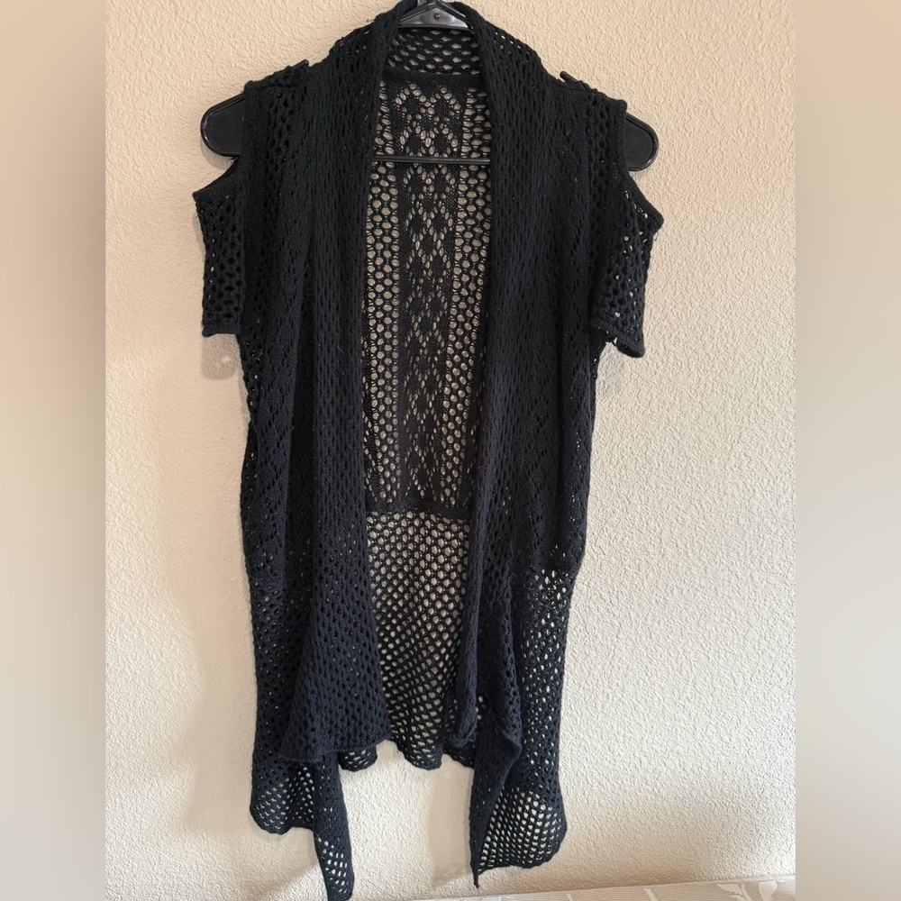 Chic Black Open-Knit Women's Cardigan